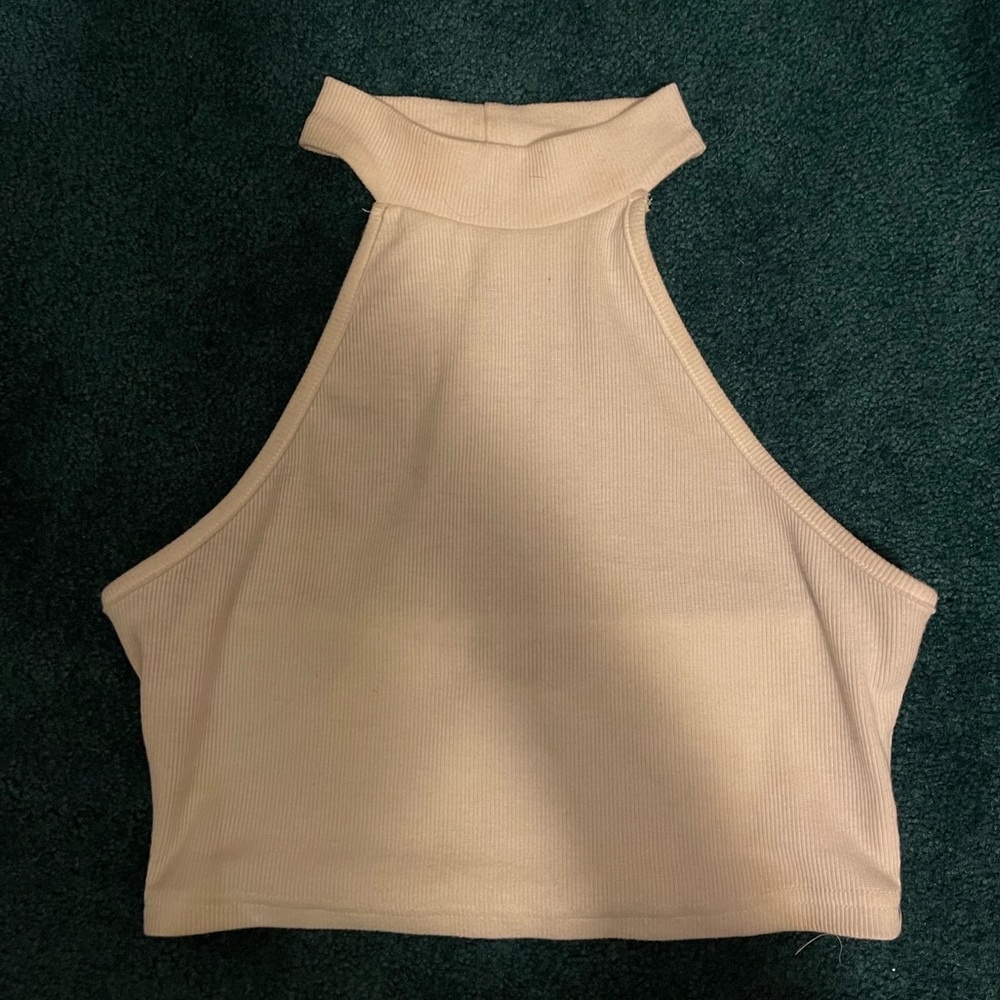 SHEIN; small crop halter, open back white tank top